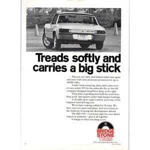 1973 Bridgestone Radial Tires Porsche 914 Targa Vintage Print Ad 70s Wall Art